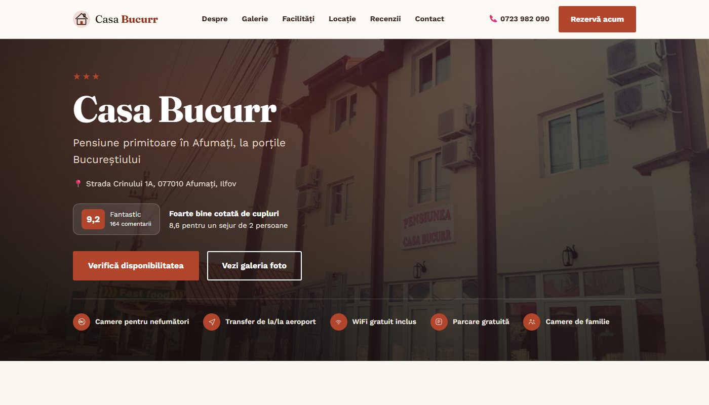 Captură din site-ul Casa Bucurr, construit de VreiWebsite